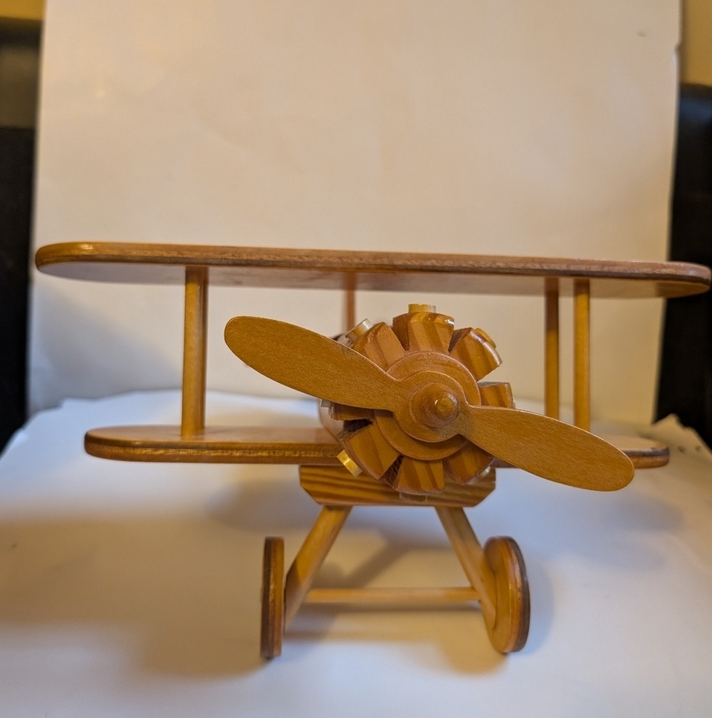 Handmade Wooden Airplane bi-plane Toy/Decoration - Picture 3 of 8